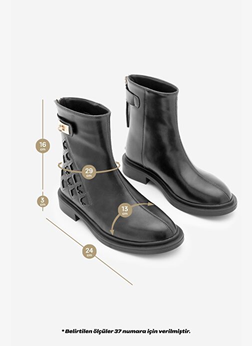 Kadın Tokalı Arkadan Fermuarlı Günlük Bot Himpa Siyah - Görsel 9