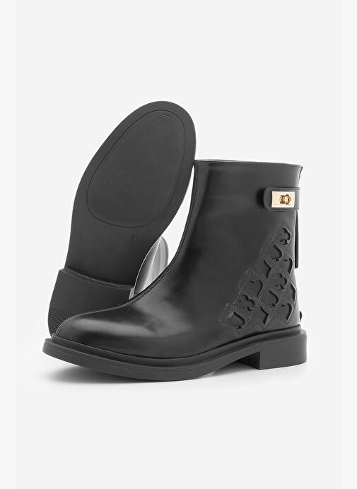 Kadın Tokalı Arkadan Fermuarlı Günlük Bot Himpa Siyah - Görsel 8