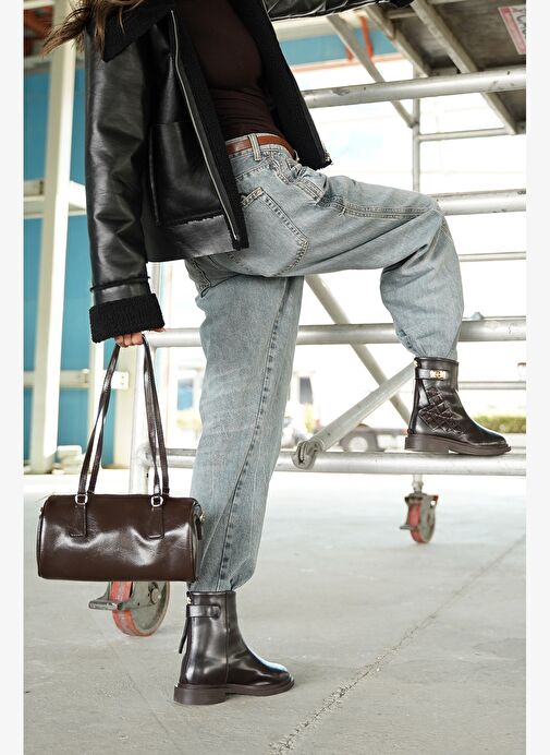 Kadın Tokalı Arkadan Fermuarlı Günlük Bot Himpa Kahve - Görsel 7