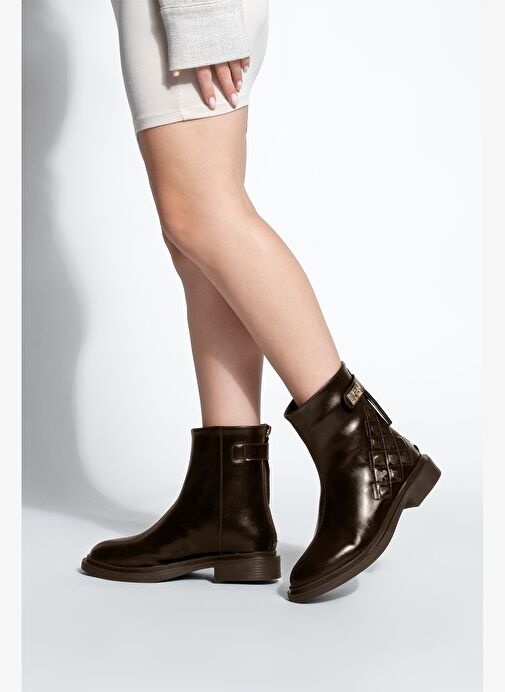 Kadın Tokalı Arkadan Fermuarlı Günlük Bot Himpa Kahve - Görsel 5