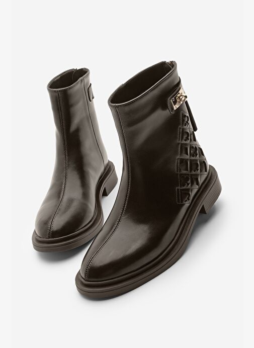 Kadın Tokalı Arkadan Fermuarlı Günlük Bot Himpa Kahve - Görsel 2