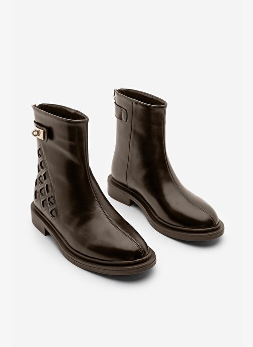 Kadın Tokalı Arkadan Fermuarlı Günlük Bot Himpa Kahve - Görsel 6