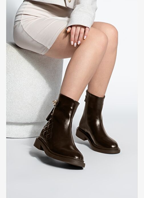 Kadın Tokalı Arkadan Fermuarlı Günlük Bot Himpa Kahve - Görsel 3