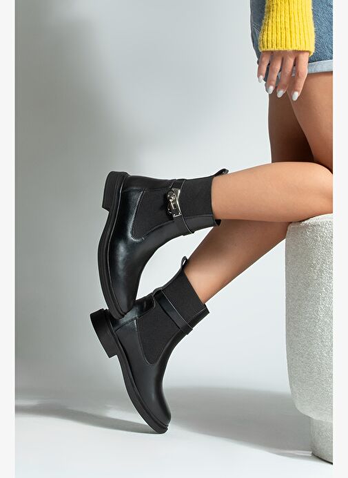 Kadın Lastikli Tokalı Günlük Bot Ondiz Siyah - Görsel 5