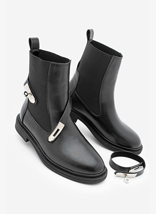 Kadın Lastikli Tokalı Günlük Bot Ondiz Siyah - Görsel 6