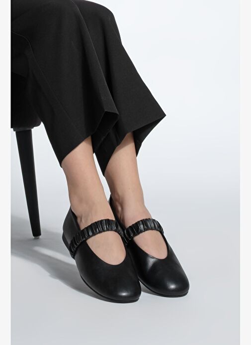 Kadın Büzgülü Bantlı Günlük Babet Vifar Siyah - Görsel 5