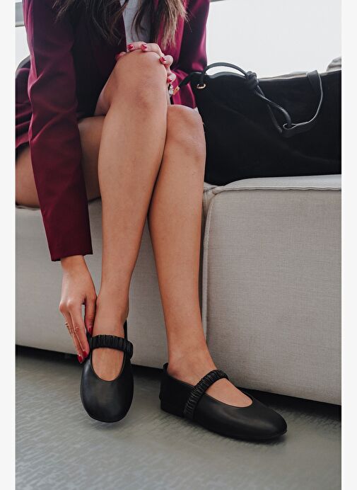 Kadın Büzgülü Bantlı Günlük Babet Vifar Siyah - Görsel 3