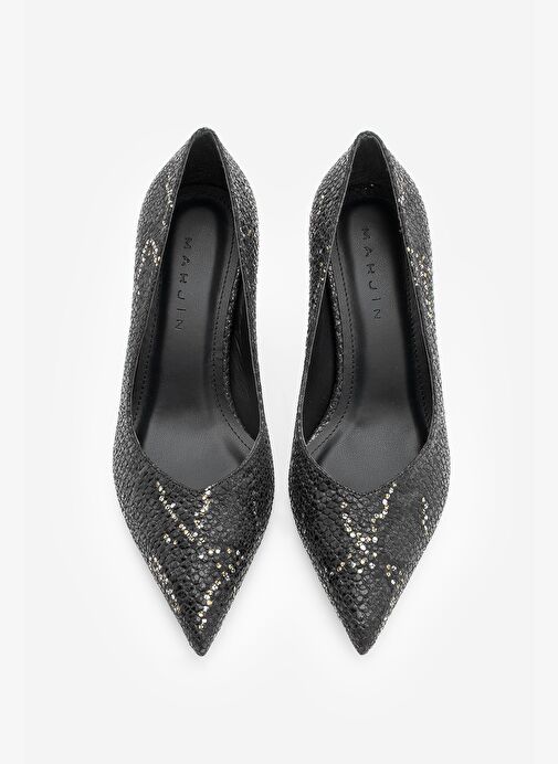 Kadın Stiletto Sivri Burun Yılan Desenli Topuklu Ayakkabı Tosey Siyah Yılan - Görsel 7