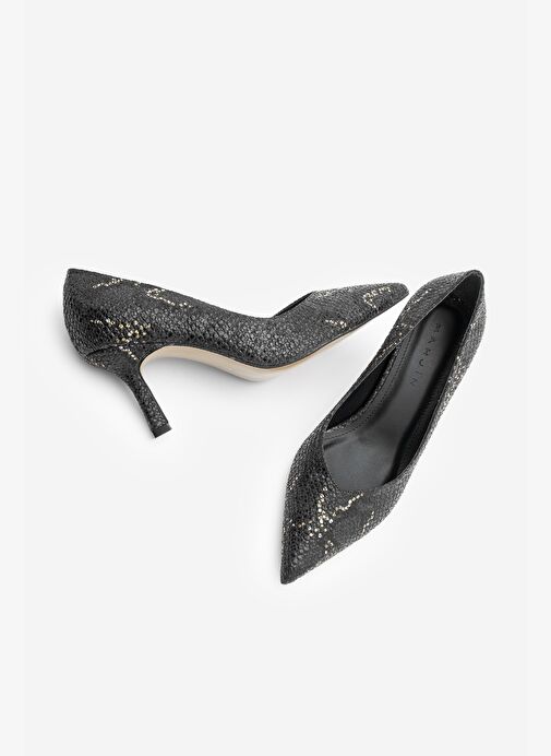 Kadın Stiletto Sivri Burun Yılan Desenli Topuklu Ayakkabı Tosey Siyah Yılan - Görsel 8