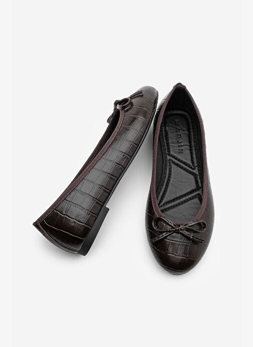 Kadın Yuvarlak Burun Balerin Fiyonklu Günlük Babet Lotvin Kahve Croco - Görsel 8