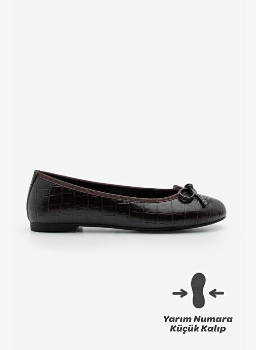 Kadın Yuvarlak Burun Balerin Fiyonklu Günlük Babet Lotvin Kahve Croco - Görsel 4