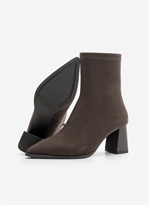 Kadın Kalın Topuklu Sivri Burun Bot Simva Kahve Süet - Görsel 8