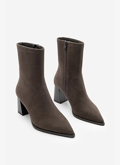 Kadın Kalın Topuklu Sivri Burun Bot Simva Kahve Süet - Görsel 6