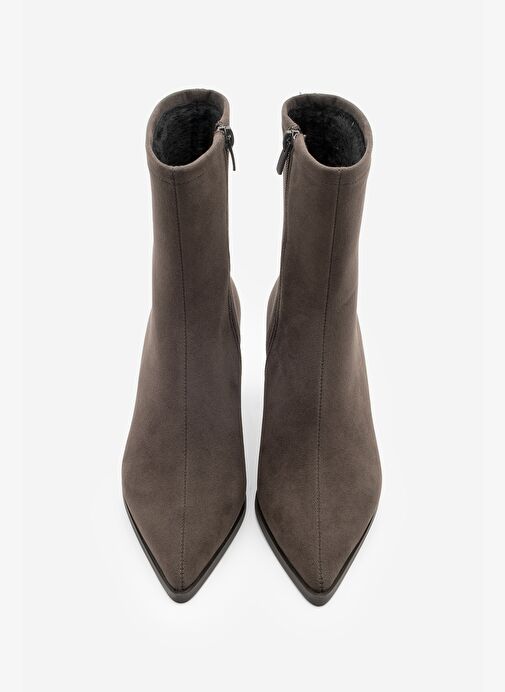 Kadın Kalın Topuklu Sivri Burun Bot Simva Kahve Süet - Görsel 7