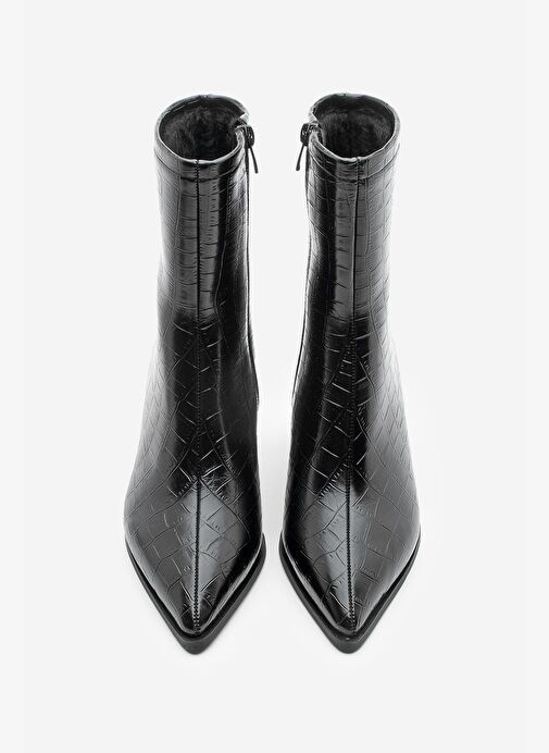 Kadın Kalın Topuklu Sivri Burun Bot Simva Siyah Croco - Görsel 5