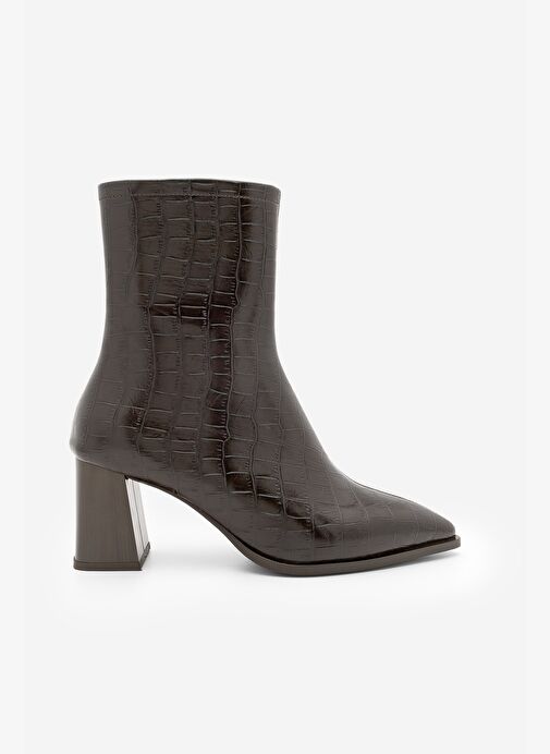 Kadın Kalın Topuklu Sivri Burun Bot Simva Kahve Croco - Görsel 3