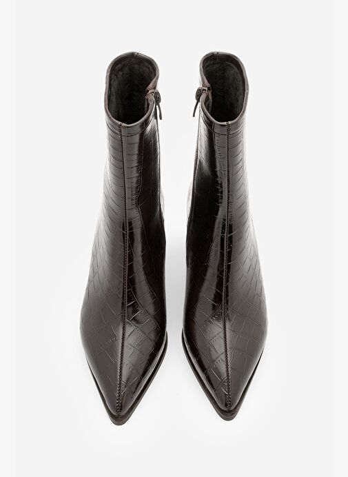 Kadın Kalın Topuklu Sivri Burun Bot Simva Kahve Croco - Görsel 5