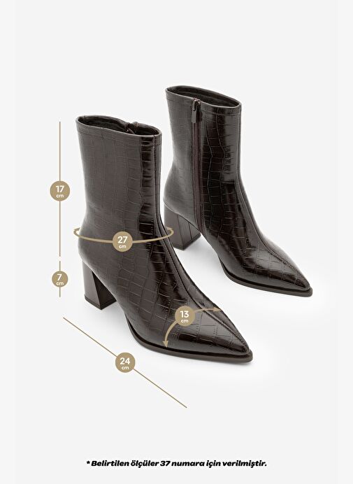 Kadın Kalın Topuklu Sivri Burun Bot Simva Kahve Croco - Görsel 7