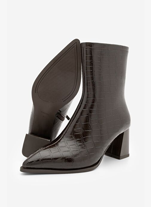 Kadın Kalın Topuklu Sivri Burun Bot Simva Kahve Croco - Görsel 6