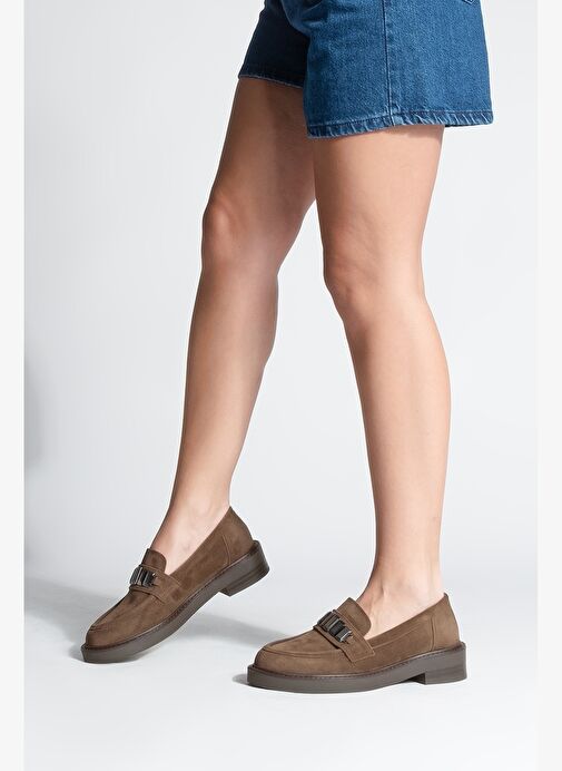 Kadın Loafer Makosen Tokalı Günlük Ayakkabı Vilyum Kahve Süet - Görsel 5