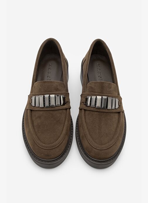 Kadın Loafer Makosen Tokalı Günlük Ayakkabı Vilyum Kahve Süet - Görsel 8