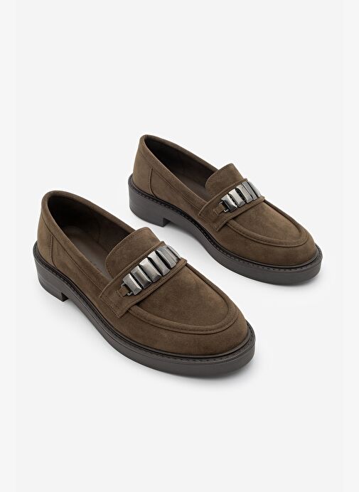 Kadın Loafer Makosen Tokalı Günlük Ayakkabı Vilyum Kahve Süet - Görsel 6