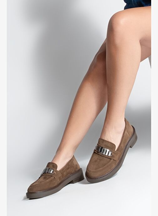 Kadın Loafer Makosen Tokalı Günlük Ayakkabı Vilyum Kahve Süet - Görsel 3