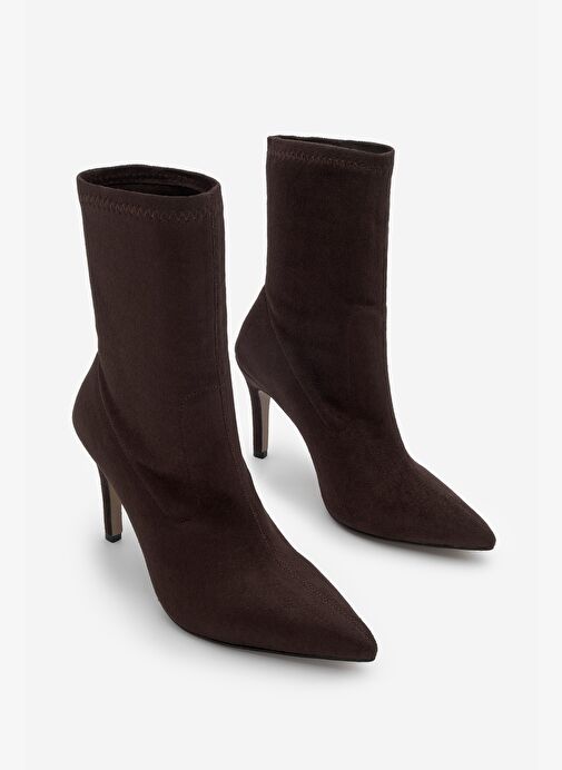 Kadın Sivri Burun Fermuarsız Streç Süet Topuklu Bot Pesina Kahve - Görsel 7