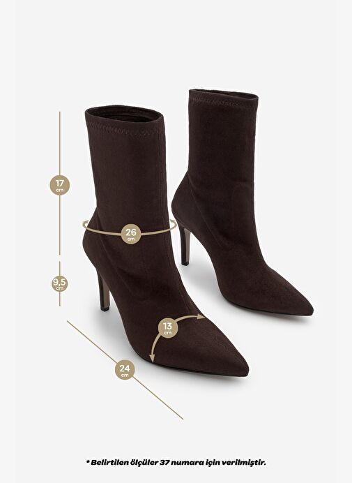 Kadın Sivri Burun Fermuarsız Streç Süet Topuklu Bot Pesina Kahve - Görsel 3