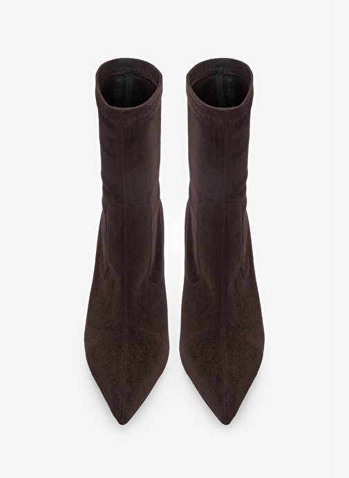 Kadın Sivri Burun Fermuarsız Streç Süet Topuklu Bot Pesina Kahve - Görsel 8
