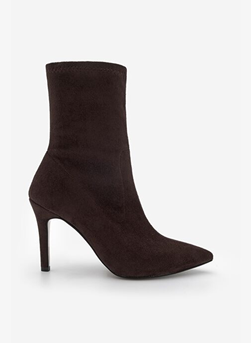 Kadın Sivri Burun Fermuarsız Streç Süet Topuklu Bot Pesina Kahve - Görsel 5