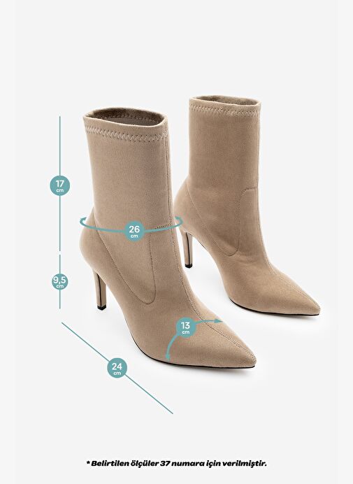 Kadın Sivri Burun Fermuarsız Streç Süet Topuklu Bot Pesina Vizon - Görsel 7