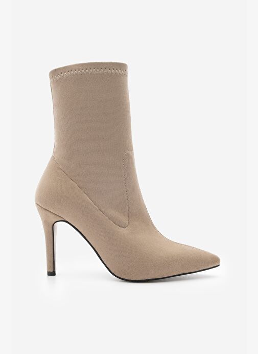 Kadın Sivri Burun Fermuarsız Streç Süet Topuklu Bot Pesina Vizon - Görsel 4