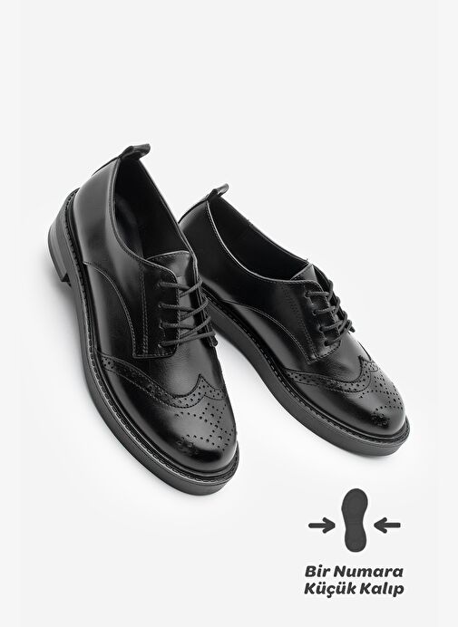 Kadın Bağcıklı Maskülen Çift Yüzlü Günlük Oxford Ayakkabı Sindo Siyah - Görsel 2