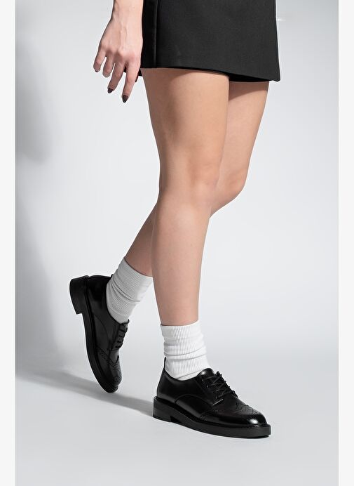 Kadın Bağcıklı Maskülen Çift Yüzlü Günlük Oxford Ayakkabı Sindo Siyah - Görsel 7