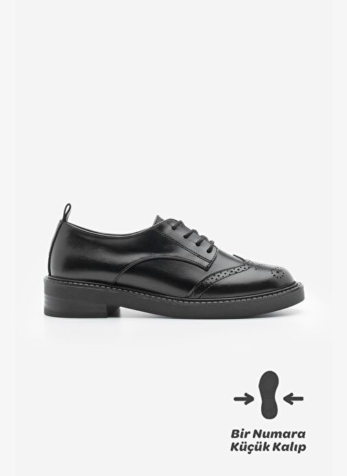 Kadın Bağcıklı Maskülen Çift Yüzlü Günlük Oxford Ayakkabı Sindo Siyah - Görsel 4