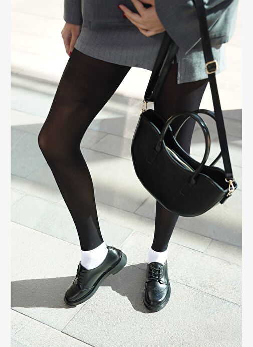 Kadın Bağcıklı Maskülen Çift Yüzlü Günlük Oxford Ayakkabı Sindo Siyah - Görsel 3