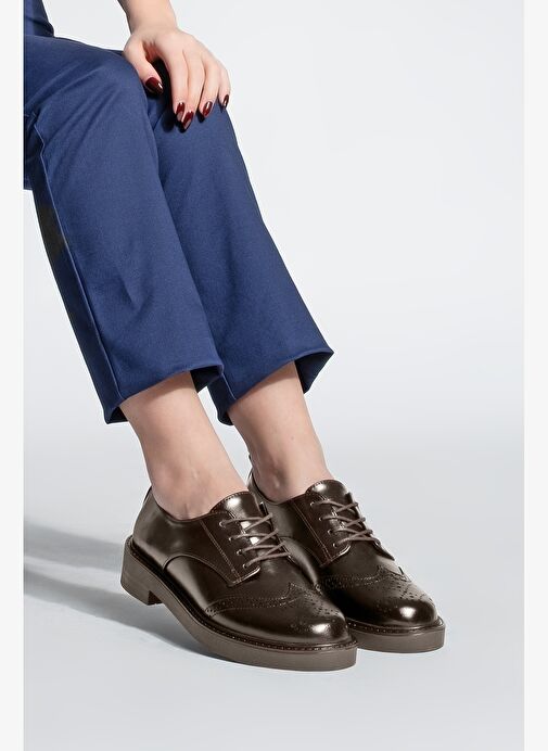 Kadın Bağcıklı Maskülen Çift Yüzlü Günlük Oxford Ayakkabı Sindo Kahve - Görsel 5