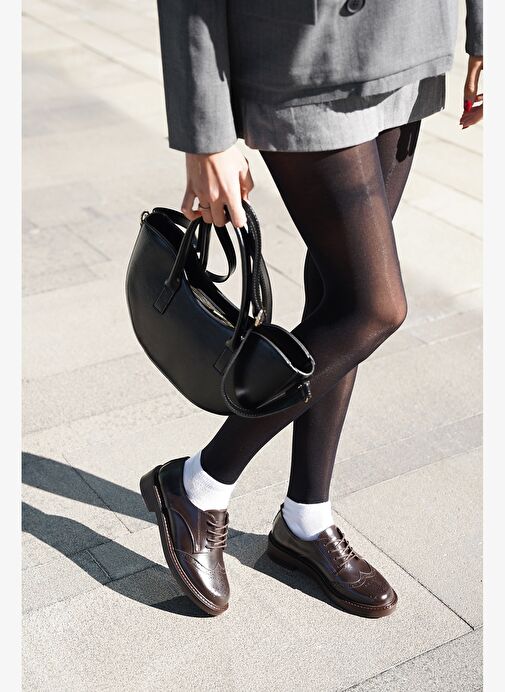 Kadın Bağcıklı Maskülen Çift Yüzlü Günlük Oxford Ayakkabı Sindo Kahve - Görsel 3