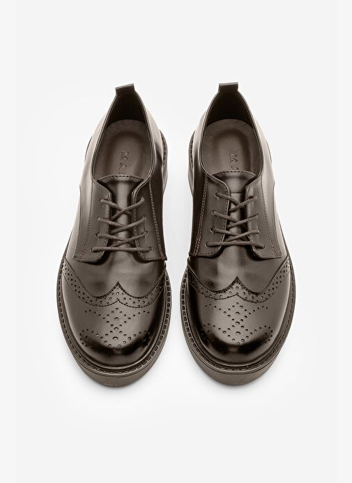 Kadın Bağcıklı Maskülen Çift Yüzlü Günlük Oxford Ayakkabı Sindo Kahve - Görsel 8