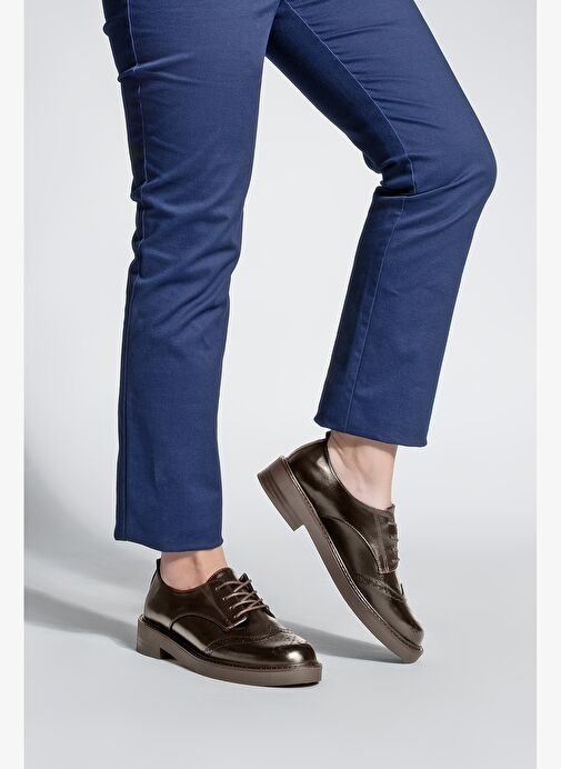 Kadın Bağcıklı Maskülen Çift Yüzlü Günlük Oxford Ayakkabı Sindo Kahve - Görsel 7