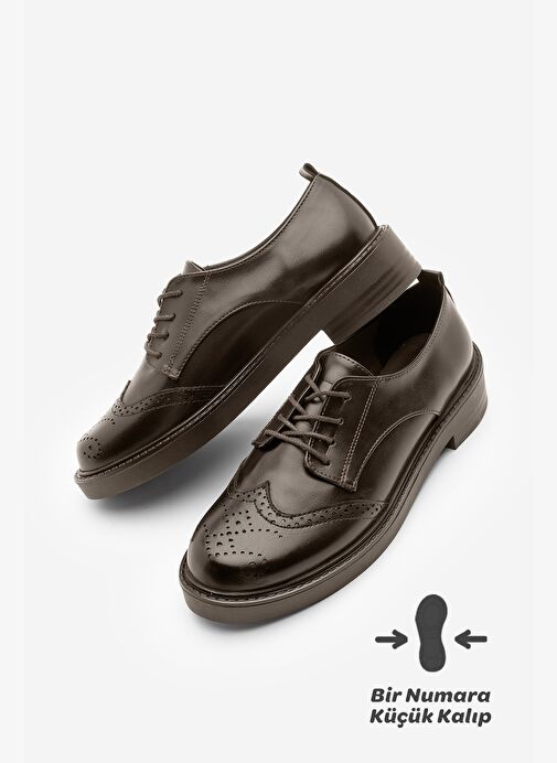 Kadın Bağcıklı Maskülen Çift Yüzlü Günlük Oxford Ayakkabı Sindo Kahve - Görsel 2