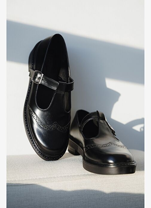 Kadın Loafer Çift Yüzlü Bantlı Günlük Ayakkabı Titra Siyah - Görsel 4