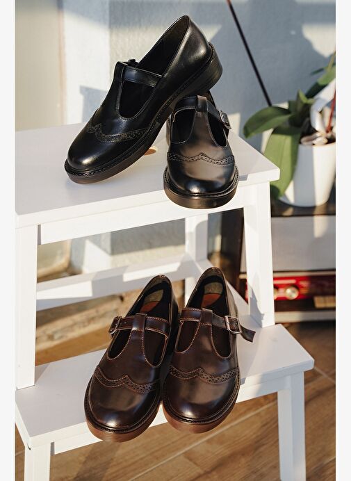 Kadın Loafer Çift Yüzlü Bantlı Günlük Ayakkabı Titra Kahve - Görsel 9