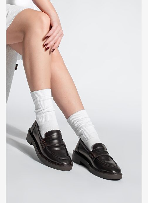 Kadın Loafer Günlük Klasik Ayakkabı Casual Makosen Fonle Kahve - Görsel 9