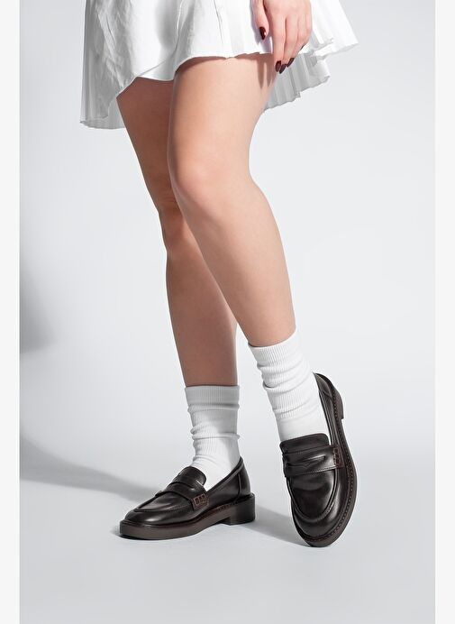 Kadın Loafer Günlük Klasik Ayakkabı Casual Makosen Fonle Kahve - Görsel 8