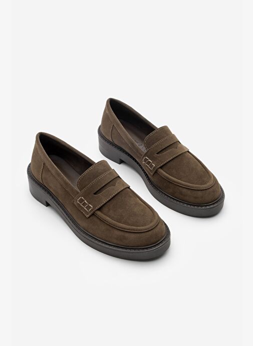 Kadın Loafer Günlük Klasik Ayakkabı Casual Makosen Fonle Kahve Süet - Görsel 6