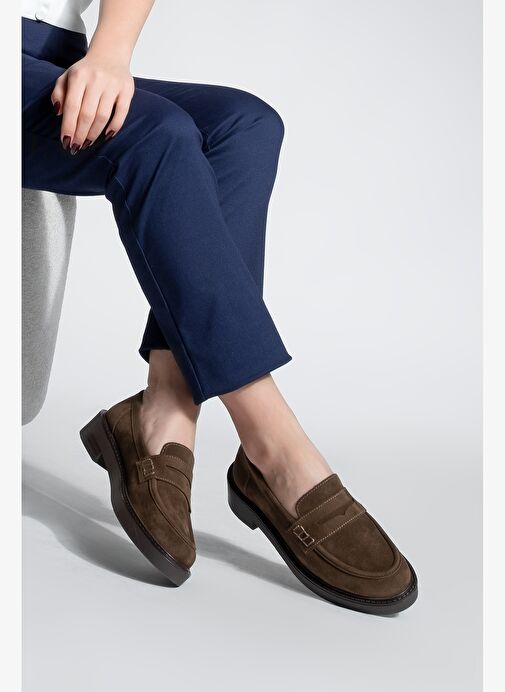 Kadın Loafer Günlük Klasik Ayakkabı Casual Makosen Fonle Kahve Süet - Görsel 7