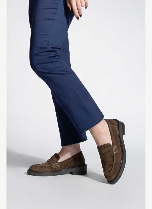 Kadın Loafer Günlük Klasik Ayakkabı Casual Makosen Fonle Kahve Süet - Görsel 5