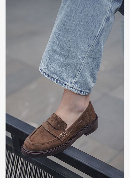 Kadın Loafer Günlük Klasik Ayakkabı Casual Makosen Fonle Kahve Süet - Görsel 3